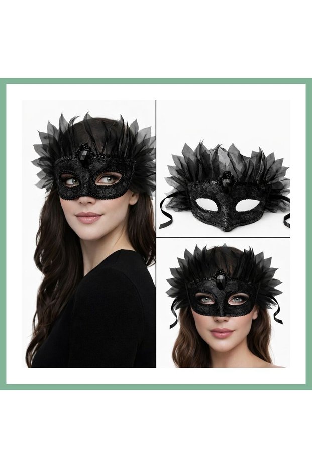 Black Stone Venetian Mask Luxury Tulle Party Mask Bsk2026