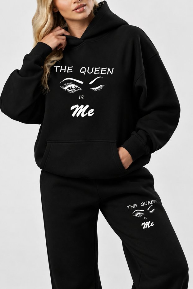 Women/Men Quenn Custom Printed Cotton Oversize Jogger Hooded Sweatshirt Bottom Top Set