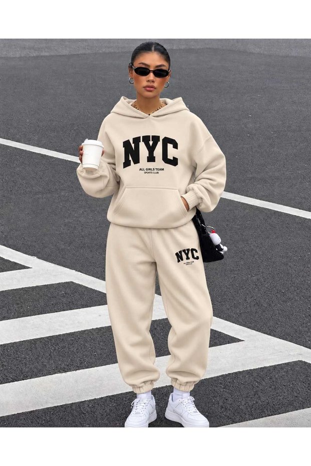 Women/Men Allnyc Custom Printed Cotton Oversize Jogger Hooded Sweatshirt Bottom Top Set