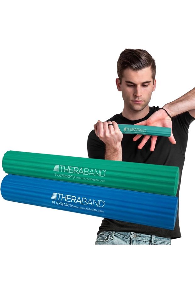 15302 FlexBar Tennis Elbow Therapy Bar for Golfers Elbow and Tendinitis, Medium-Heavy, Green/Blue, Pack of 2