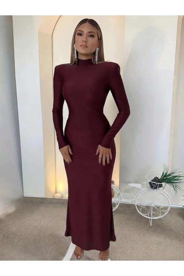 Women's long sleeve turtleneck padded long diving dress