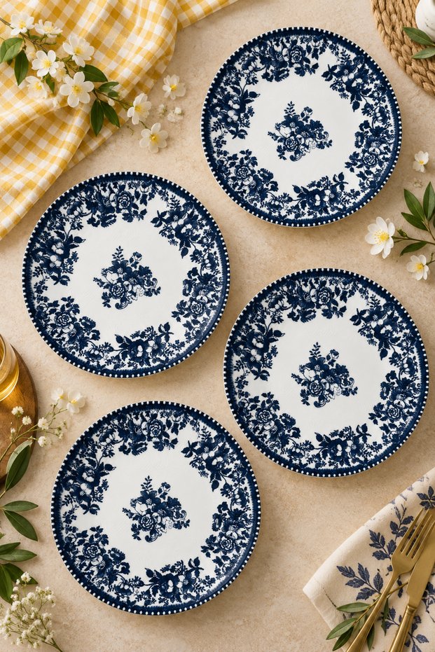 Set of 6 Vintage British Style Floral Pattern Serving Plates 26 cm – Serving, Breakfast, and Presentation Plate, Cake and Treat Plate