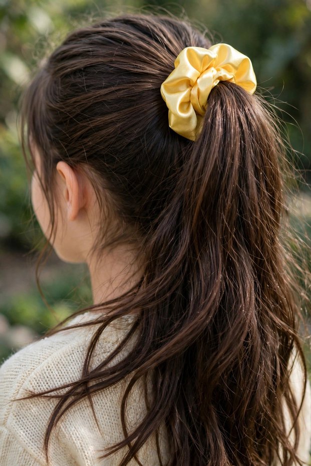 Yellow Satin Elastic Hair Tie (1 Piece)