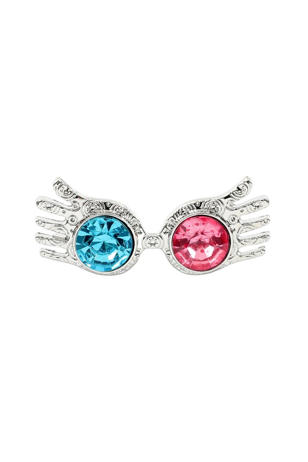 Brooches Luna Lovegood Spectrespecs Inspired Glasses Brooch Blue Pink Crystal Metal Badge for Backpa