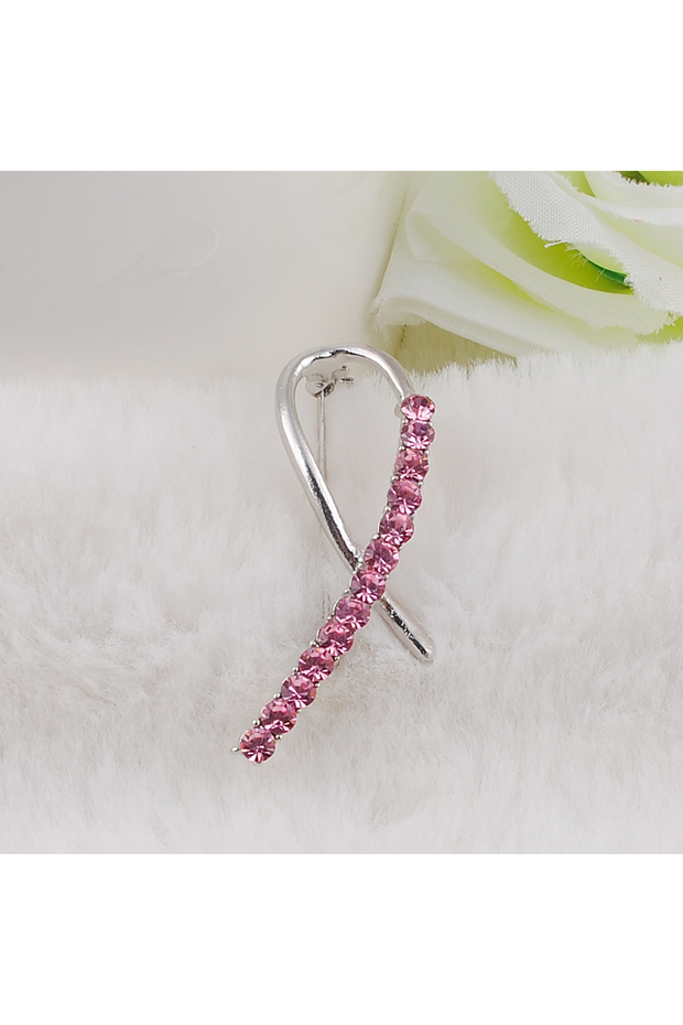 Imitation Rhodium Plated Pink Ribbon Brooch for Awareness Month And Day