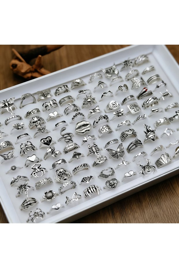 Mix Size16-20mm 20Pieces Mixed Style 10/20/30/50Pieces Retro Punk Skull Butterfly Rings Set For Wome