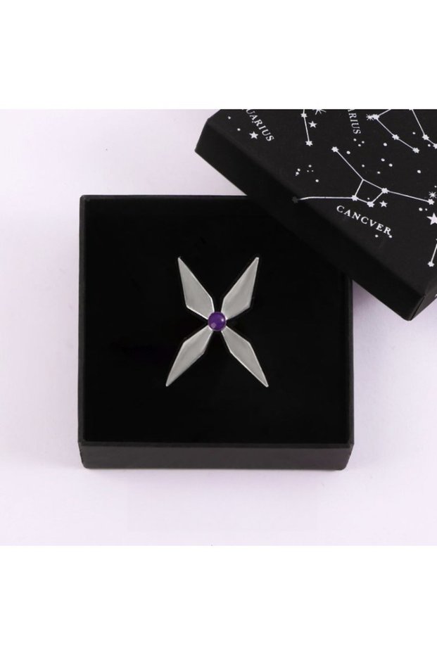 Blue Geometric Four-point Metal Brooch Purple Inlay Cross Shape Cosplay Costume Pin Jewelry Accessor