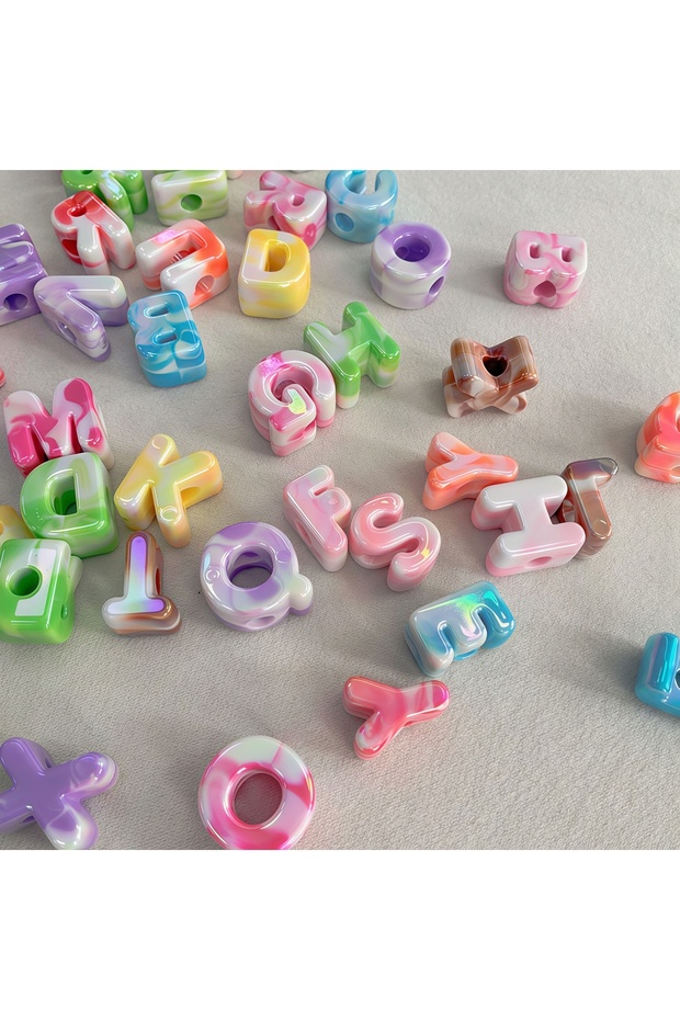20mm RandomLetters100pcs 26-100pcs Acrylic Alphabet Beads Large Hole Two-Tone Iridescent UV Coated f