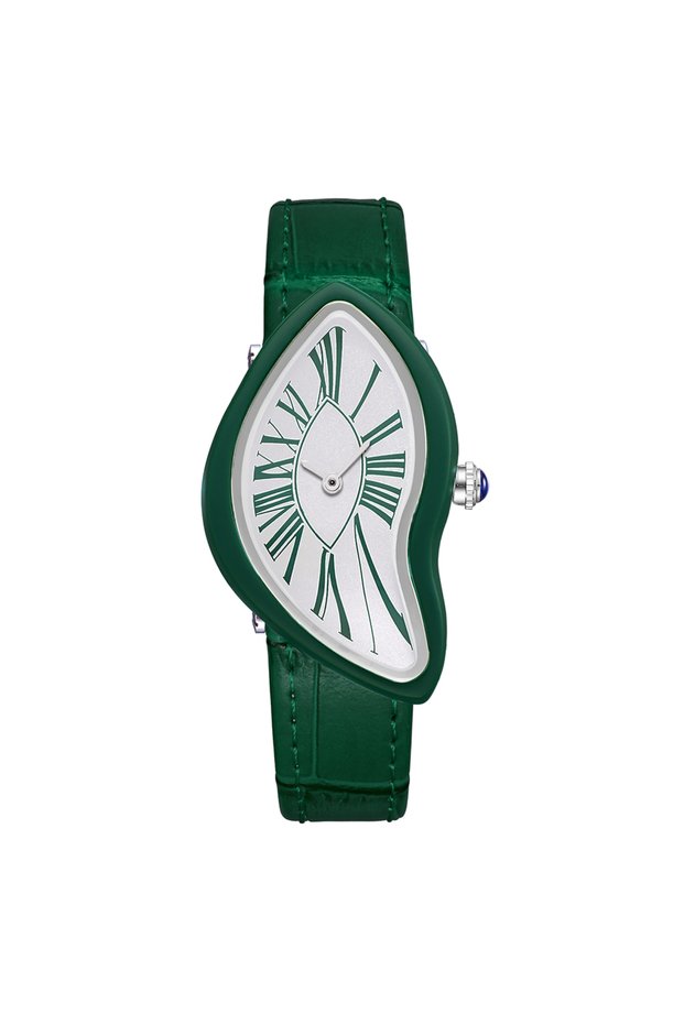 green Zhonggu Alien-style Watch for Men and Women, Quartz, Roman Numerals, Genuine Leather Strap