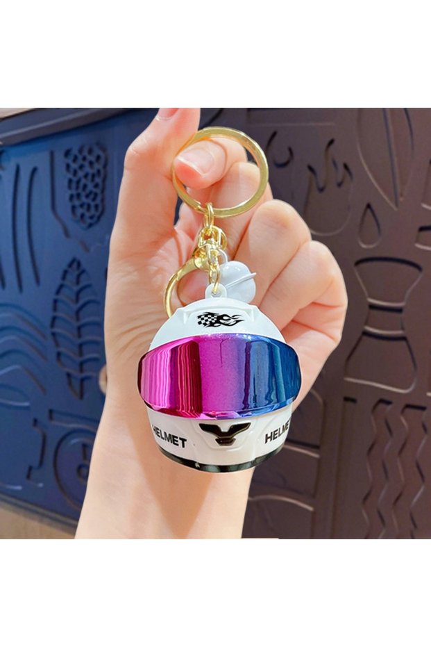 Colorful White Cool Light-up Helmet Keychain Lightweight Versatile Mini Night Light Pendant Realisti