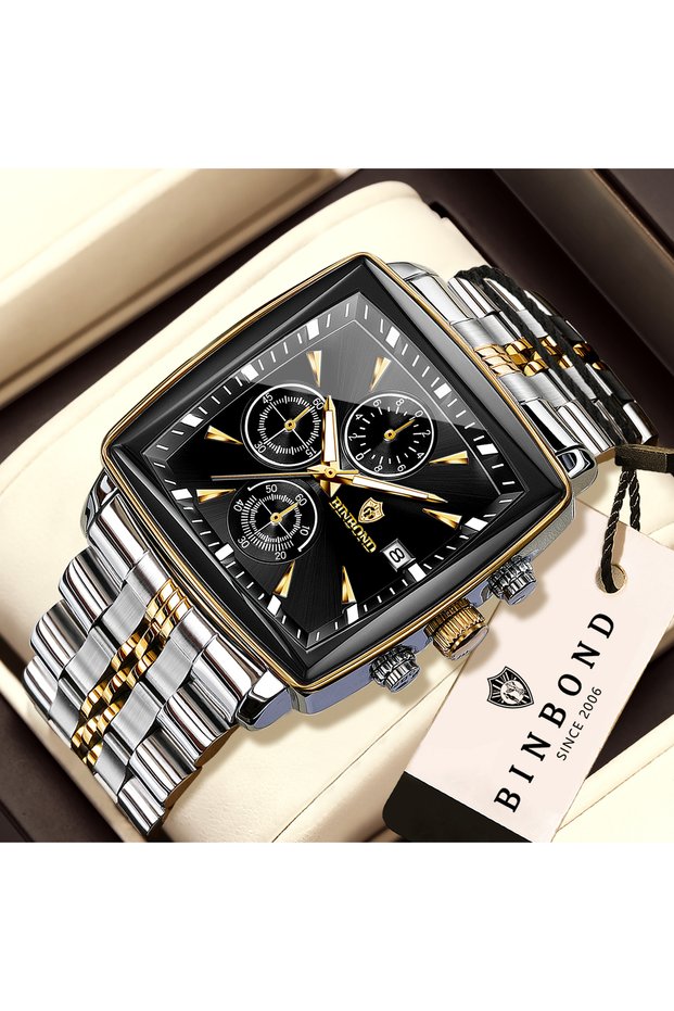 No 6 BINBOND Original Quartz Watches For Men Luxury Auto Date Chronograph Luminous Waterproof Men's