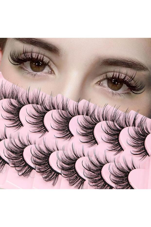 MIX 7 Pairs of Fluffy Faux Mink False Eyelashes, Lightweight Fairy Cat-Eye Style, Pointed Cluster Fu