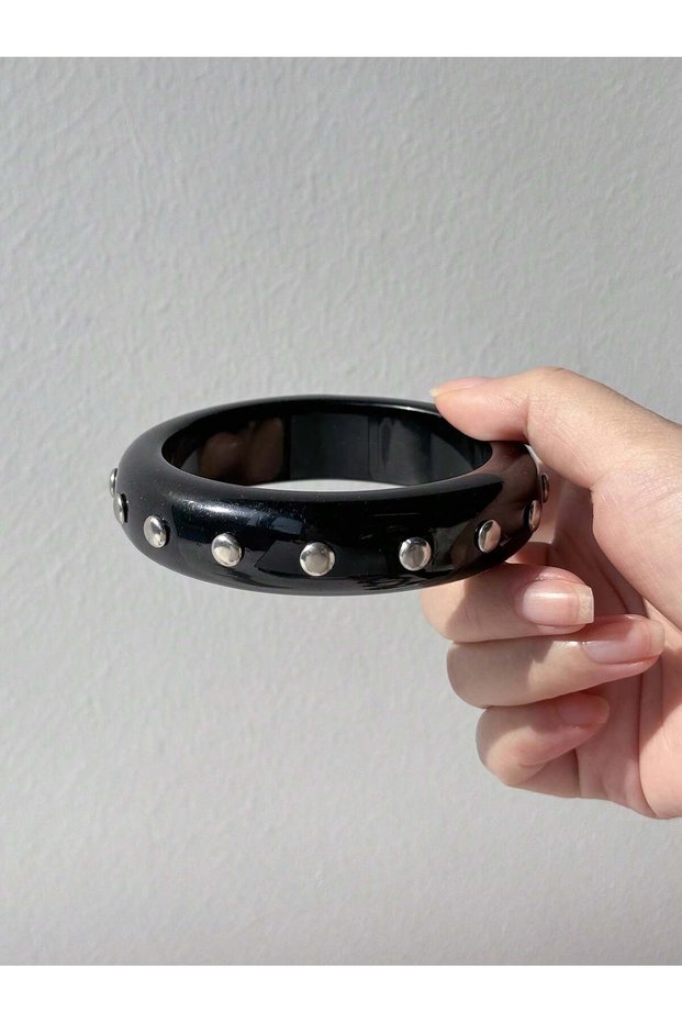 C Pink and Black Y2K Geometric Resin Bracelet New Gothic Punk Spiked Stud Leather Wristband Women's