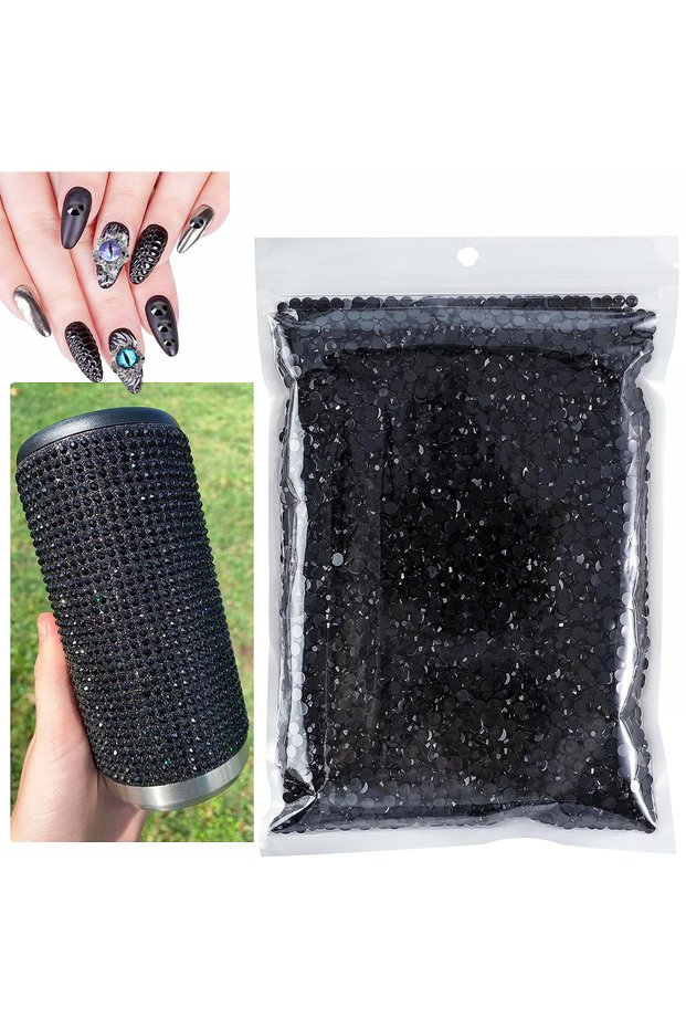 4MM 10000PCS 2/3/4/5mm Black Resin Rhinestone Round Flat Bag Gel Shaped Anodized Nail Rhinestone , D