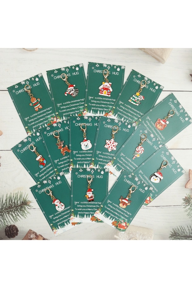 14Pcs Give Him/Her a Set of 14 Christmas-Themed Keychains, Including Santa Claus, Snowman, Gingerbre