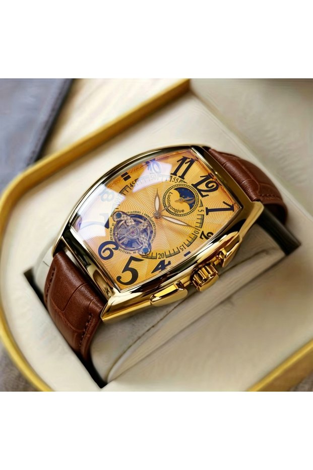 YELLOW New Men's Mechanical Watch, Fully Automatic Skeleton Watch, Business Casual Waterproof Lumino