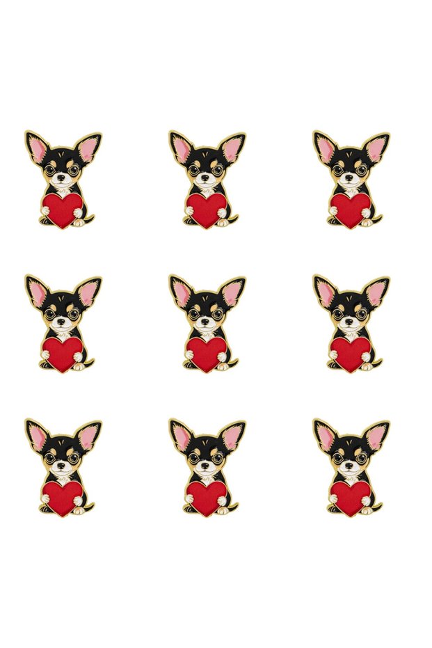 9pcs 9pcs Cute Chihuahua Dog Hold Red‑Heart Enamel Brooch Metal Lapel Pin Badge Clothes Backpack Ani