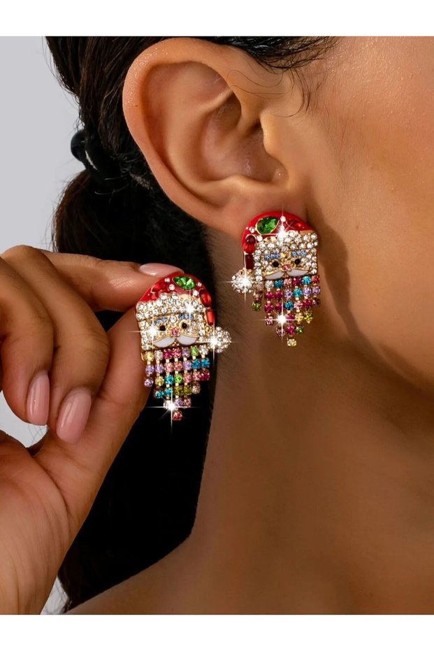 Gold-color Christmas Limited Edition 1 Pair of Cute, Colorful and Gorgeous Santa Claus Full-Diamond