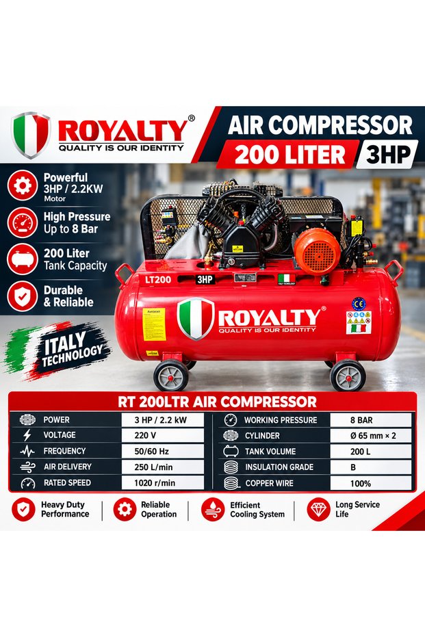 Air Compressor 200Liter 3Hp Single Phase 230V