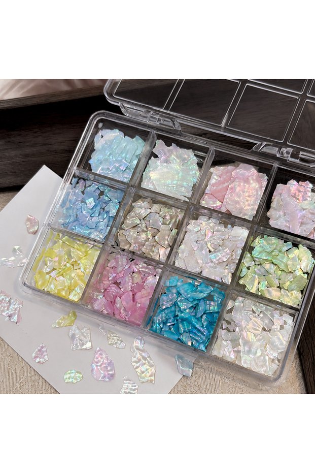 1 1Box 3D Iridescent Abalone Shell Nail Charms Irregular Aurora Seashell Slices Nails Art Decoration