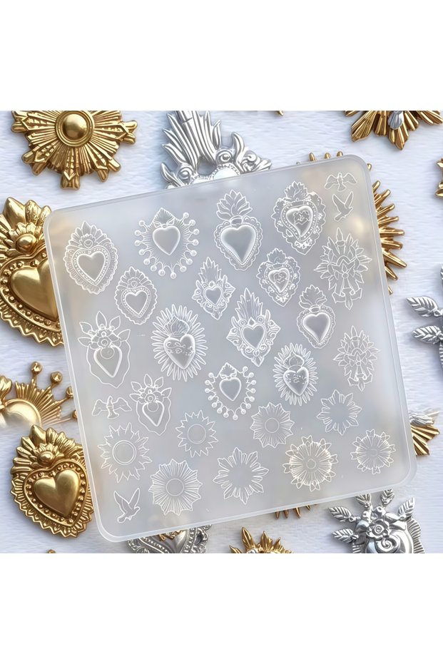 PF-426 Vintage Baroque Sacred Heart 3D Silicone Nail Mold, DIY Embossed Nail Art Decorations