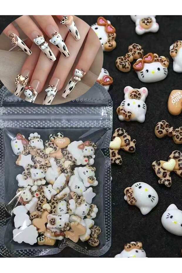 50PCS 50Pcs Leopard Sanrio 3D Resin Nail Charms Mixed Kuromi My Melody Kitty Nail Parts DIY Manicure