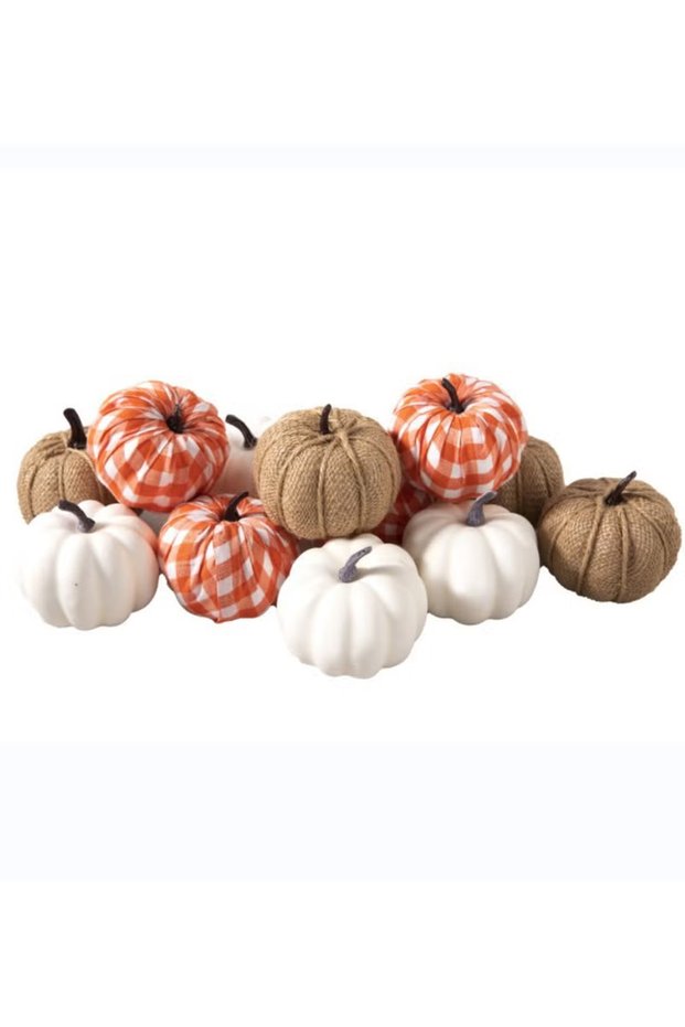 12 Pcs Pumpkins Fake Harvest Velvet Pumpkin White Black Small Faux Fabric Foam Pumpkin for Fall Decor Wedding Thanksgiving Halloween Home Farmhouse Decoration