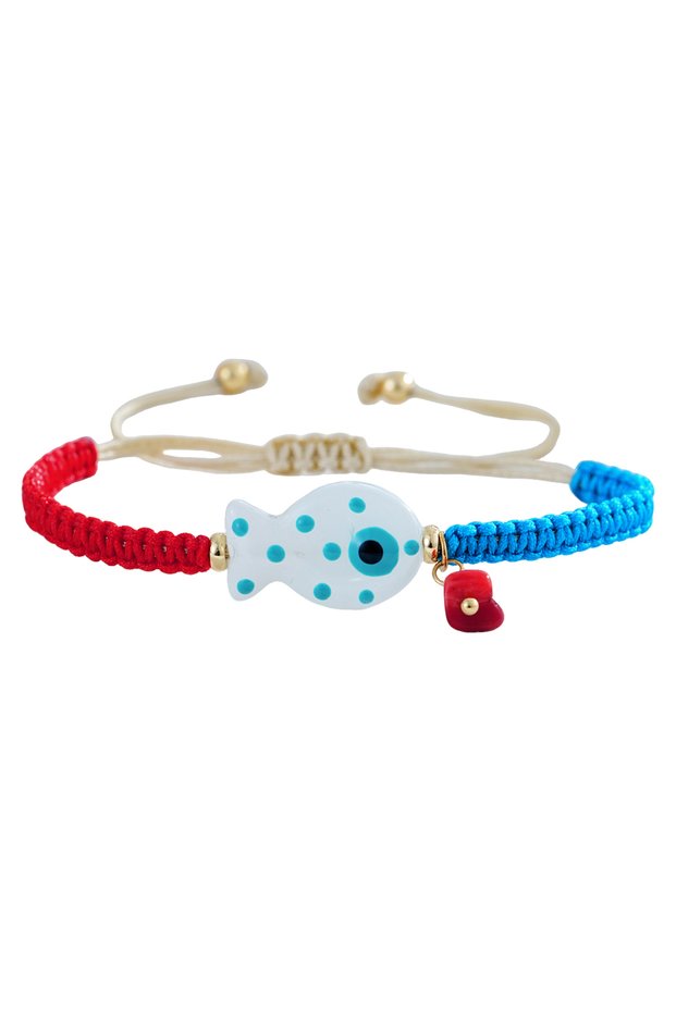 X-B25062401A 1PCS Bohemian Style Ceramic Fish Bracelet Adjustable Woven Rope for Men And Women