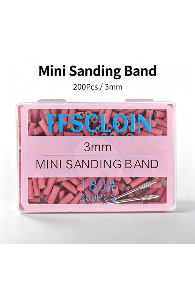 200pcs-180 Grit 200pcs 3mm Nail Sanding Bands with Mandrel Set-80/120/180/240 Grits Electric Manicur