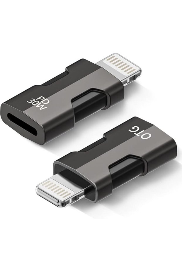 محول USB C إلى Lightning (عبوة من قطعتين) يدعم الشحن السريع بقدرة 30 واط - محول للشحن السريع ونقل البيانات والصوت