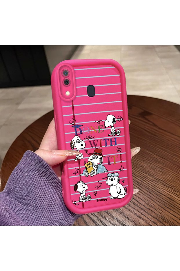 Samsung Galaxy A20/A30 Compatible Pink Red Silicone Snoopy Pattern Case Shockproof Camera Protection