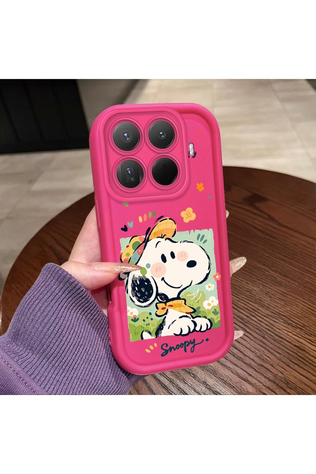 Mi 15t Pro Compatible Pink Red Silicone Snoopy Pattern Case Shockproof Camera Protection