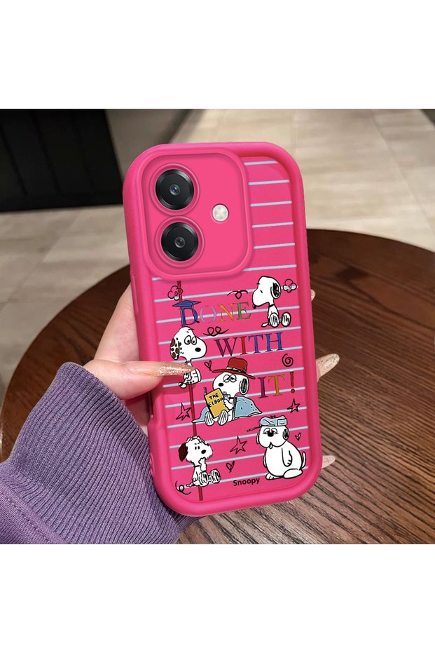 Oppo A3/A3X 4G/5G Compatible Pink Red Silicone Snoopy Pattern Case Shockproof Camera Protection