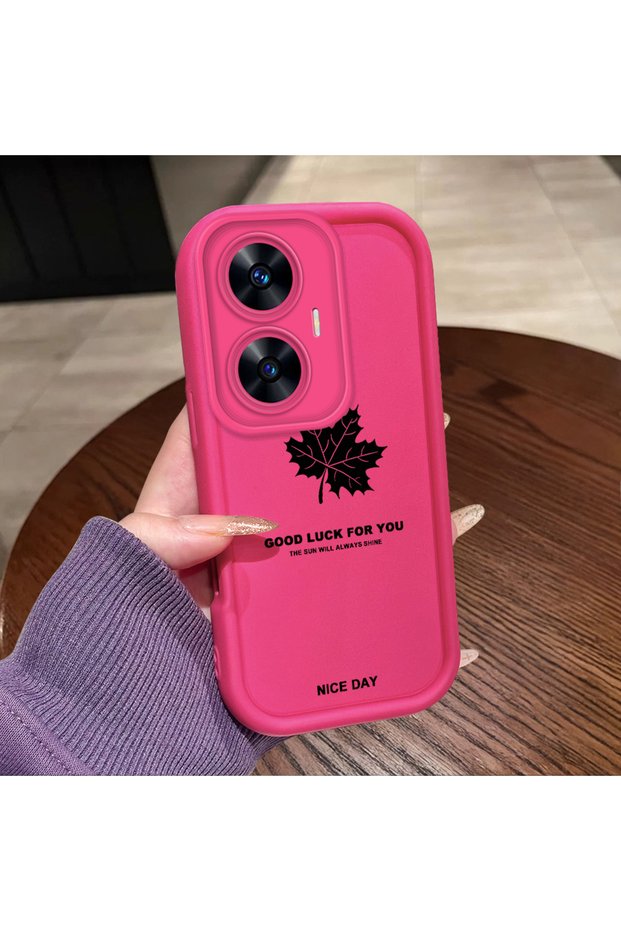 Realme C55 Compatible Pink Red Silicone Maple Leaf Pattern Case Shockproof Camera Protection