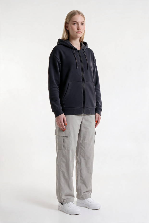 Women's Hooded 3-Thread Fleece Zippered Sweatshirt Jacket