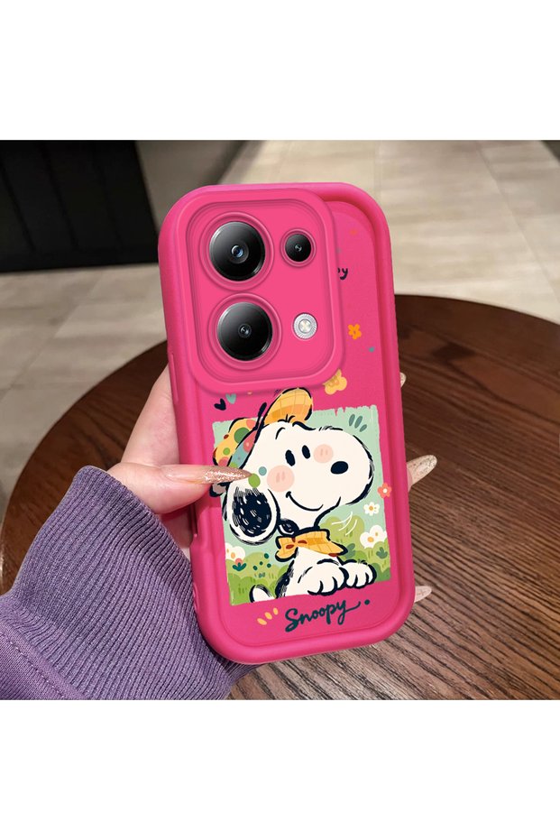 Poco M6 Pro 4g Compatible Pink Red Silicone Snoopy Pattern Case Shockproof Camera Protection