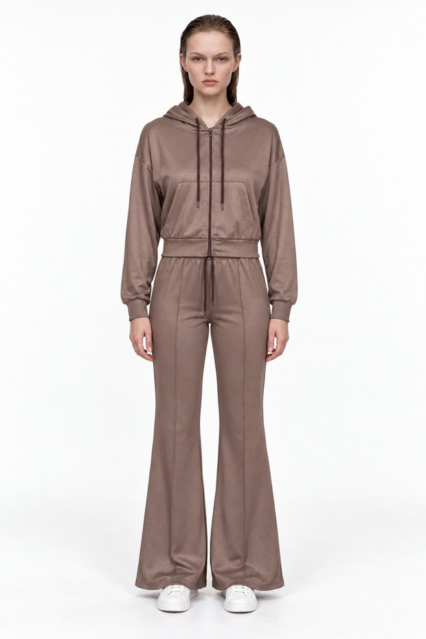 Hooded Zippered Cardigan and Spanish-Cut Sweatpants Set