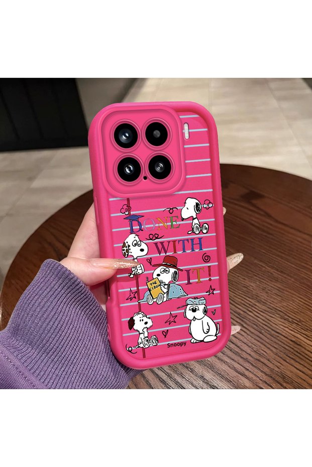 Mi 15 Compatible Pink Red Silicone Snoopy Pattern Case Shockproof Camera Protection