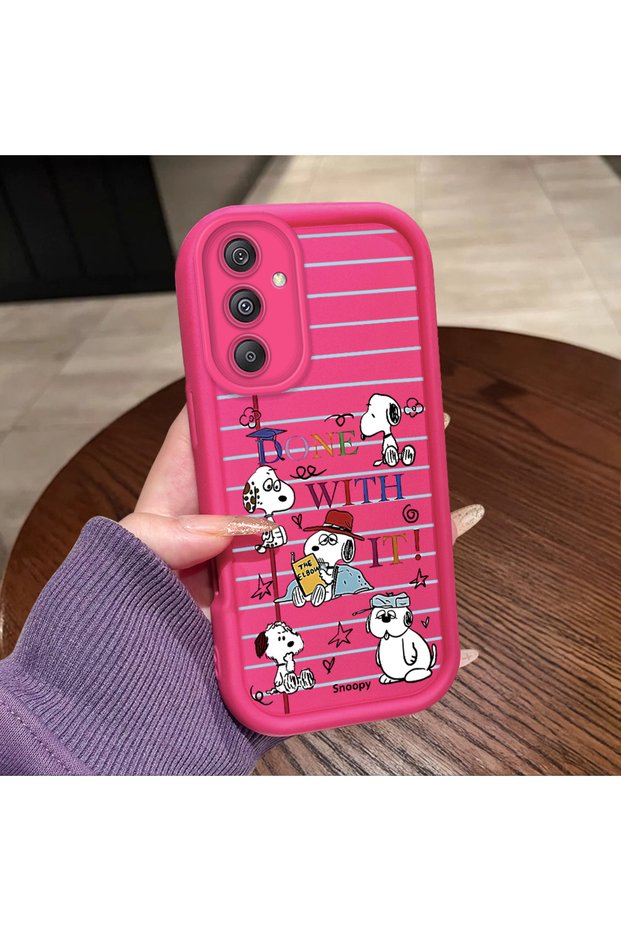 Samsung Galaxy M34 Compatible Pink Red Silicone Snoopy Pattern Case Shockproof Camera Protection
