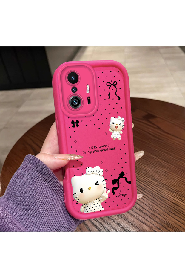 Mi 11T/Mi 11t Pro Compatible Pink Red Silicone Kitty Case Shockproof Camera Protection