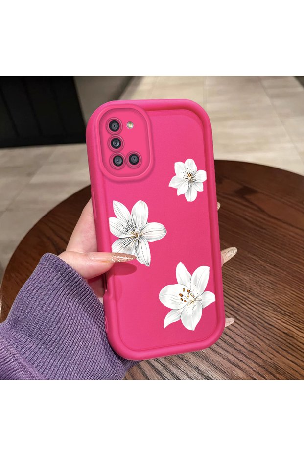 Samsung Galaxy A31 Compatible Pink Red Silicone Flower Pattern Case Shockproof Camera Protection