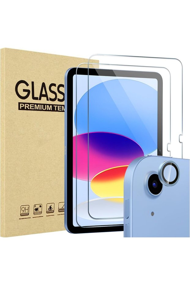 واقي شاشة لجهاز iPad 11/10، زجاج 2 + عدسة 1، أزرق