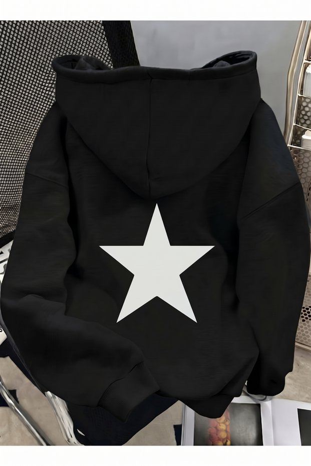Blue Star Printed Premium Hooded 2 Thread Oversize Sweatshirt
