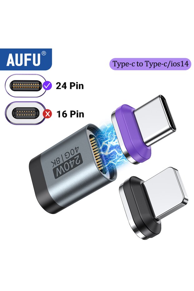 24pin Adapter TC IP AUFU PD240W Magnetic USB C Adapter For Iphone USB4 OTG Connector 40Gbps 8K60Hz T