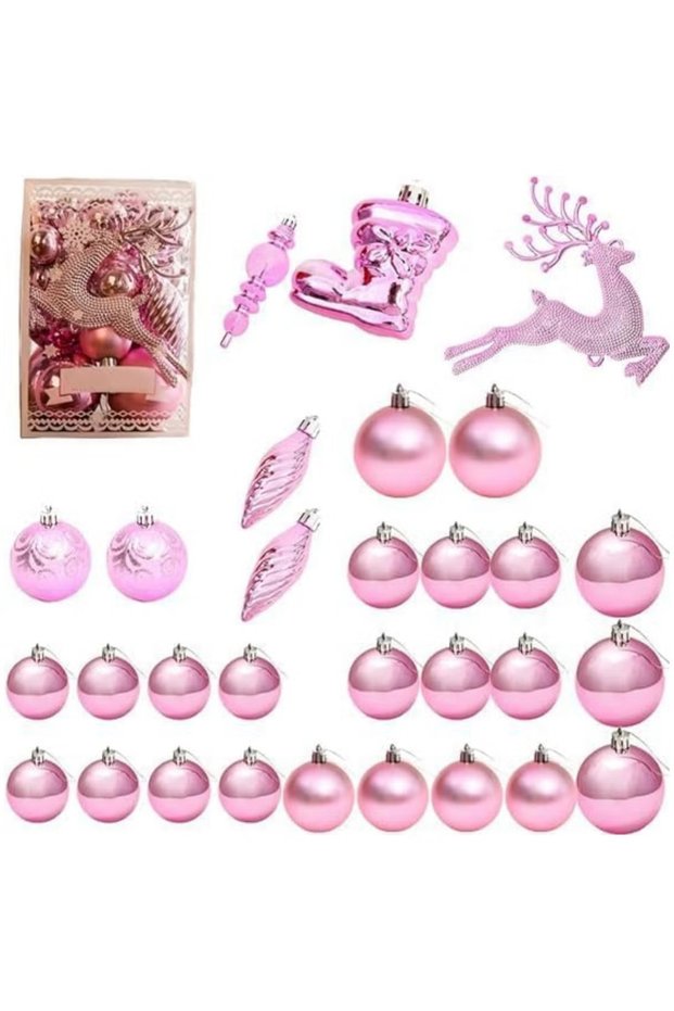 30pcs Balls Ornaments,Shatterproof Tree Hanging Balls,Glitter Plastic Tree Baubles,Balls Set for Decorate Trees/Wedding/Home Party/Holiday (Pink)