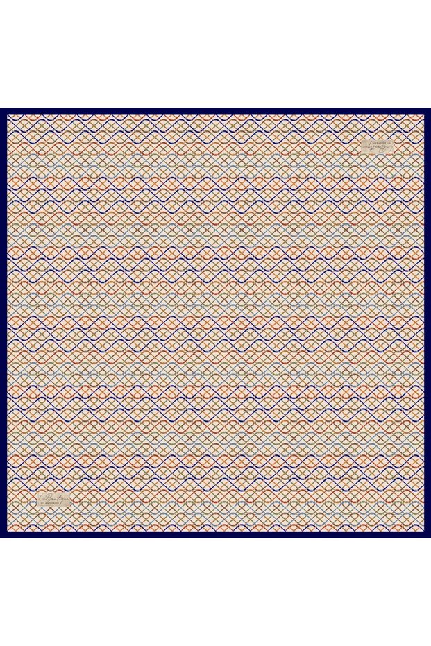 Tivil Pure Silk Scarf 2625 03 Ecru Navy Blue Mixed Pattern