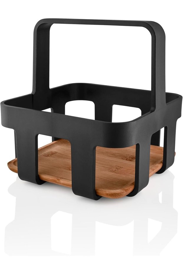 Eva Solo Bread Basket – Nordic Kitchen – 21.5 cm – Modern Black Steel Frame with Removable Bamboo Base – Stylish Serving Bowl for Bread, Pastries & Fruits (Kitchen table caddy)