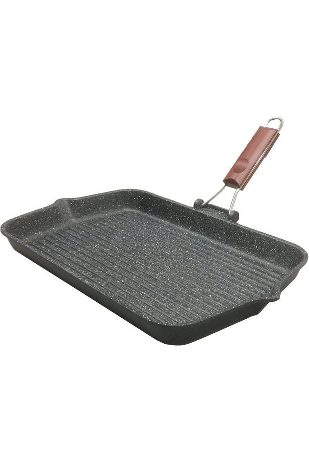 0090GRL/43HS GRILL XL 43X26 GRANITO H.S WOODEN F.HAND Grill Pan with Ridges and Wooden Handle