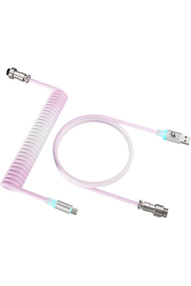 كابل USB C ملفوف C01UM للوحة مفاتيح الألعاب مع إضاءة RGB