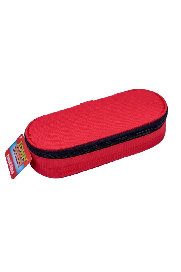 Empty oval pencil case with 2 zip pockets - red